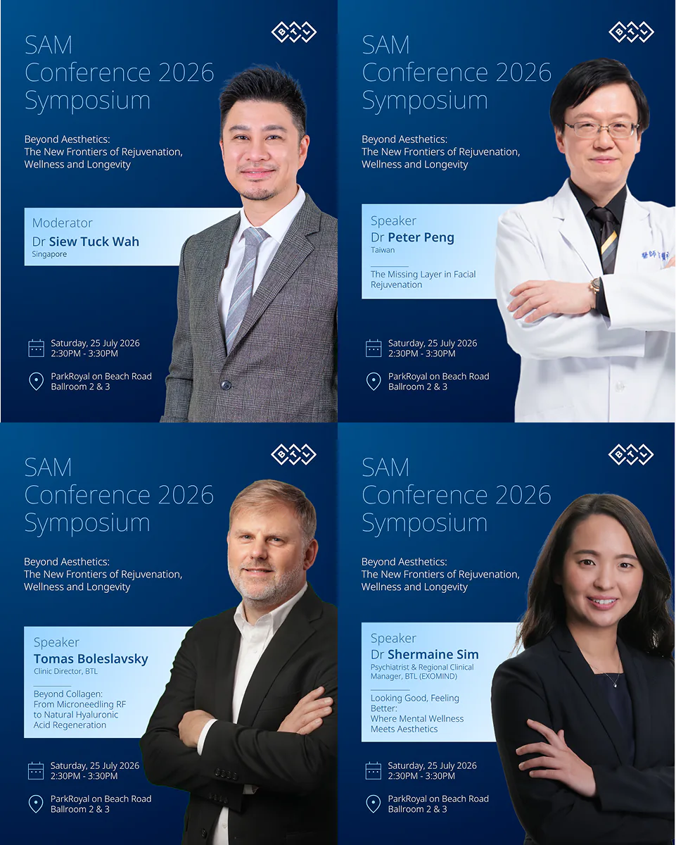 SAM Conference 2026 symposium — four individual speaker posters, each pairing a portrait with the speaker’s talk title.